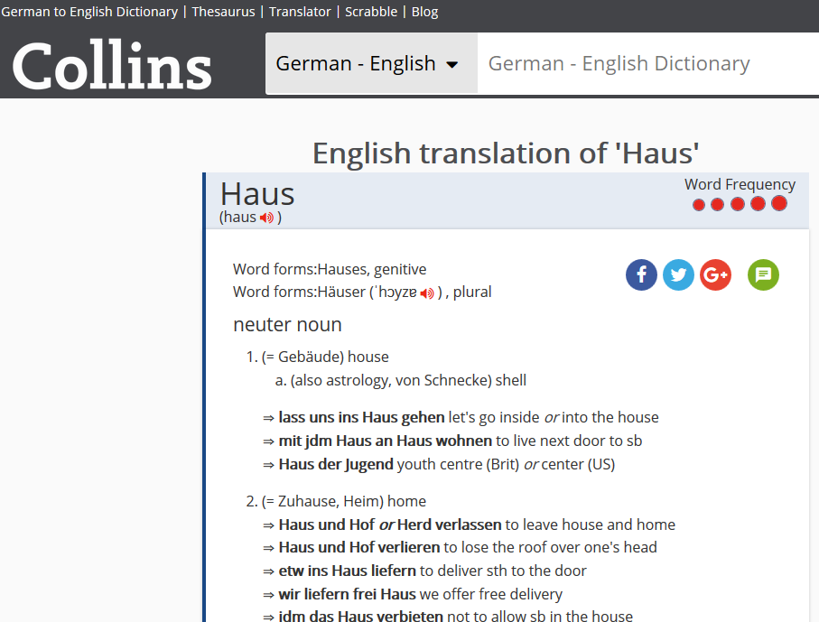 Online-Wörterbuch und Englisch-Übersetzer Collins Dictionary