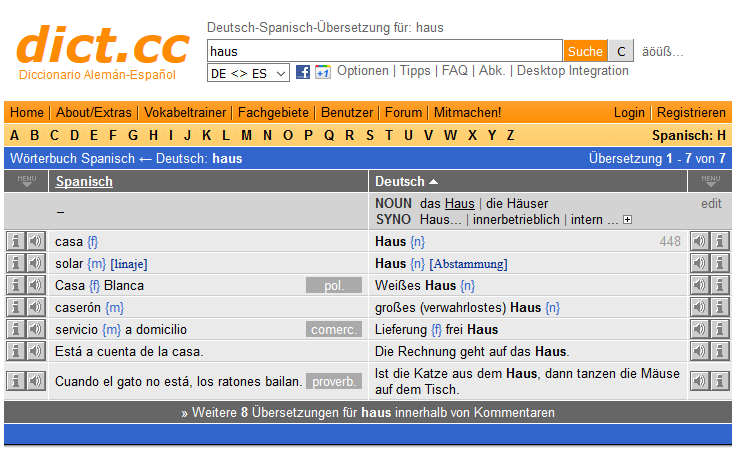 Online-Wörterbuch und Online-Übersetzer Dict.cc