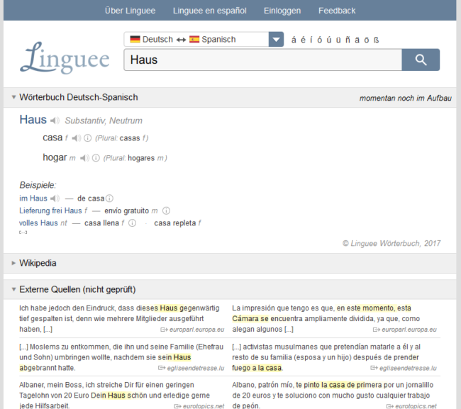 Sprachtool-Übersetzer-Wörterbuch-Linguee