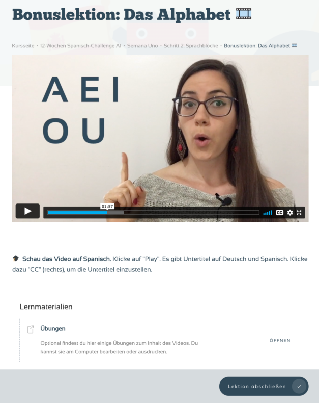 Bonuslektion Das Alphabet auf der Lernplattform