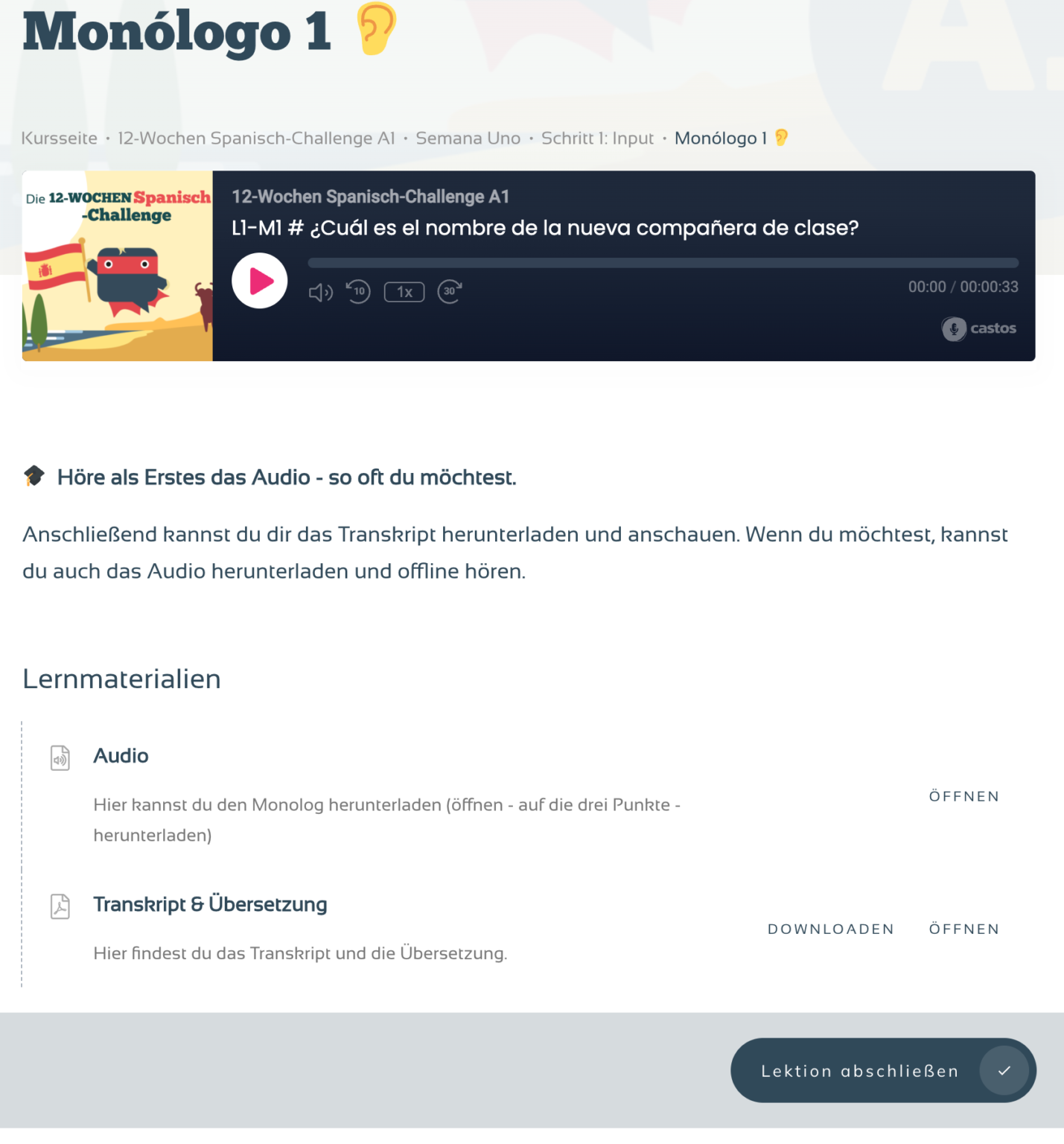 Monologo 1 auf der Lernplattform