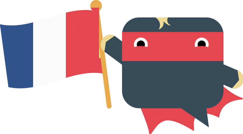 Sprachheld-Maskottchen mit französischer Flagge